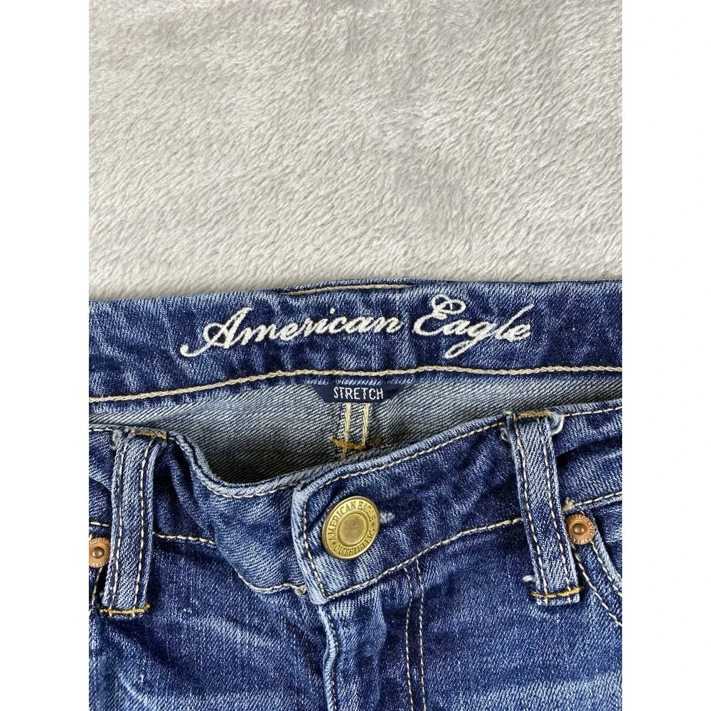 American Eagle Women's‎ Jeans Sz 2   Stretch Slouchy Med Wash Distressed